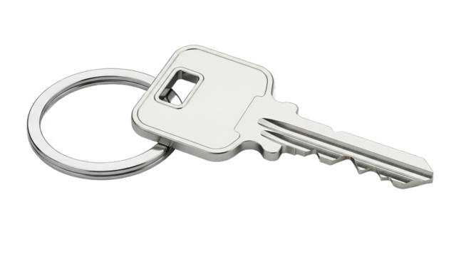 Silver Key Keychain Closeup Studio Shot