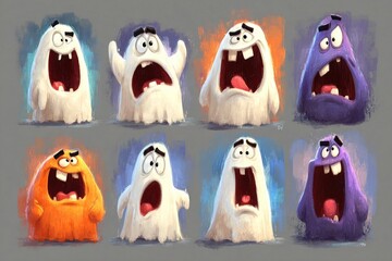 Obraz premium Funny ghost icons in various expressions