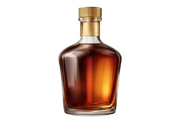 Elegant bottle of brandy with golden cap displayed against a transparent background showcasing rich amber liquid