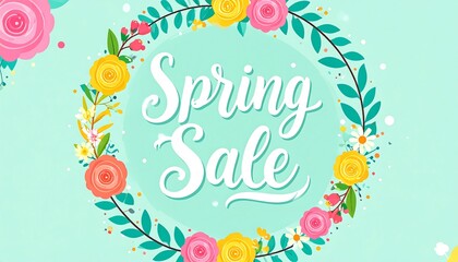 Spring sale banner with floral wreath (1)