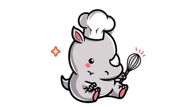 Cute cartoon rhino chef illustration