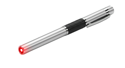 Sleek Silver Pen with Red Laser Pointer Close Up Studio Shot