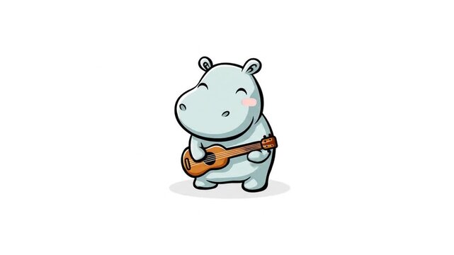 Cute hippo playing ukulele