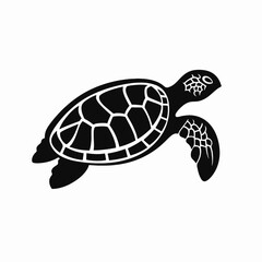 Fototapeta premium Graceful sea turtle swimming underwater creating a captivating black silhouette