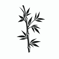Fototapeta premium Striking oriental black bamboo art branch with leaves stylish silhouette