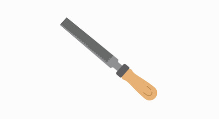Close-up of a metal file tool with a wooden handle, isolated on white.
