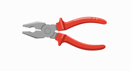 A pair of common pliers with red insulated handles and grey metal jaws on a white background, ready for various tasks.