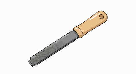An illustration of a metal hand file with a smooth wooden handle, a classic tool for shaping and smoothing materials.