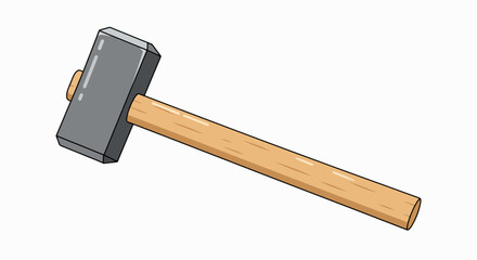 A cartoon illustration of a large, heavy-duty sledgehammer with a thick wooden handle and a rectangular metal head.