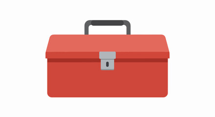 A classic red metal toolbox with a black handle and a silver latch, isolated on a plain white background.