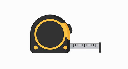 A black and yellow tape measure with the metal measuring tape extended on a white background.