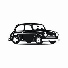 Fototapeta premium Classic compact car with round headlights in minimalist black silhouette