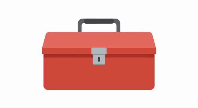 A classic red metal toolbox with a black handle and a silver latch, isolated on a plain white background.