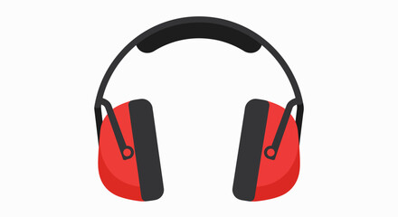Illustration of red and black earmuffs for hearing protection on a white background.