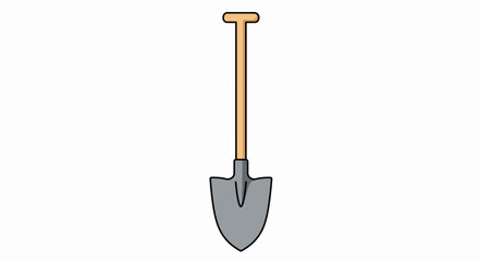 A simple illustration of a shovel with a wooden handle and a metal blade against a white background.