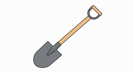 A simple illustration of a shovel with a wooden handle.
