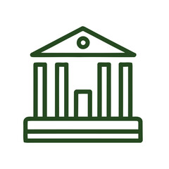 Illustration of a minimalist courthouse with columns and a triangular roof in a simple line art style