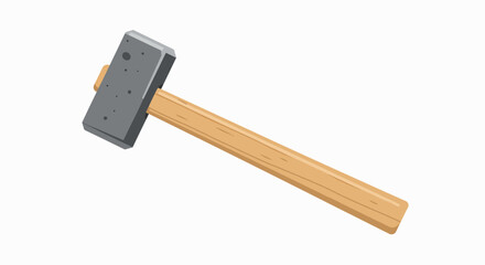 Close-up shot of a heavy-duty sledgehammer with a wooden handle, isolated on white.