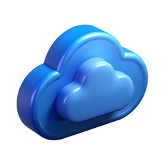 Glossy blue cloud icon 3d rendered on a solid backdrop for digital concepts transparent background
