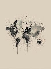 Fototapeta premium Abstract world map, muted tones, splattered design