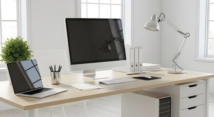 modern office interior with computer