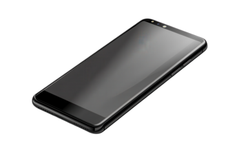 Modern smartphone with black screen placed on plain background showcasing its sleek design and potential use during daily activities or communication