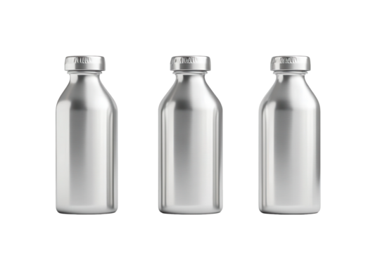 Stylish glossy metal reusable water bottles arranged in a row, perfect for hydration on the go and environmentally friendly solutions for everyday use