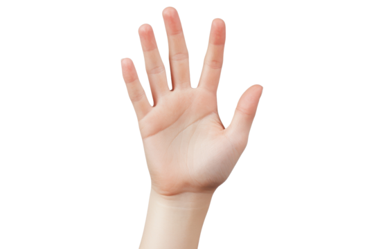 Woman's hand displays a stop gesture, symbolizing a clear message of halting action in an isolated setting