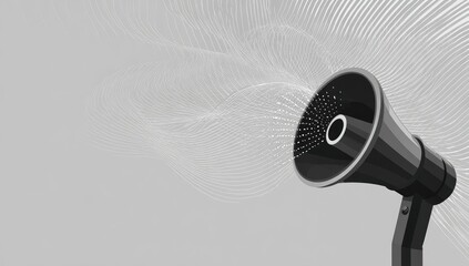 Abstract grayscale image of a megaphone emitting data waves