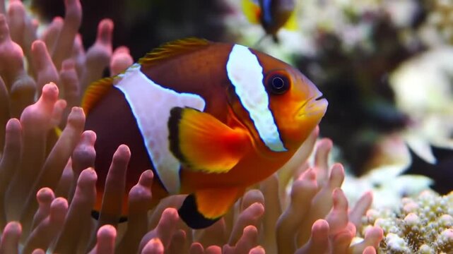 Clownfish amongst pink coral