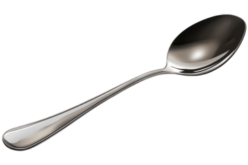 Elegant dessert spoon isolated on a transparent background highlighting its shiny stainless steel finish and graceful design, perfect for serving sweet treats