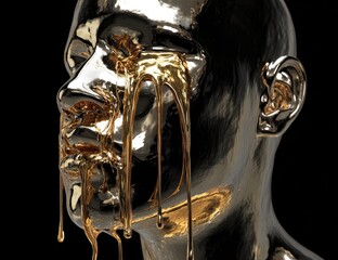 Gold-dripping metallic female head portrait