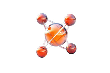 Detailed representation of an atom model with vibrant colors and transparent elements showcasing its structure and connections