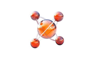 Detailed representation of an atom model with vibrant colors and transparent elements showcasing its structure and connections