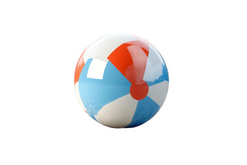 Obraz premium Classic beach ball sitting on sandy surface ready for fun in the sun at a seaside location, perfect for summer activities and beach games during a clear day