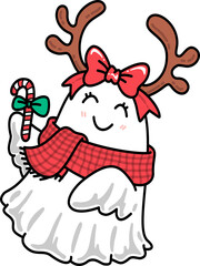 Christmas Groovy Ghost with Candy Cane  Cartoon 