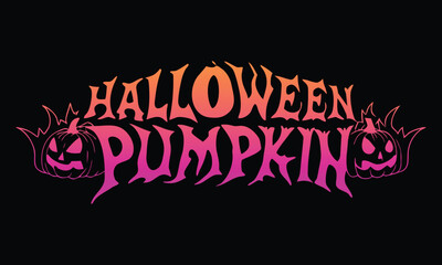 Halloween pumpkin typography with spooky decorative T-shirt design, festival Halloween t shirt on black background