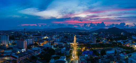 

aerial view The lights twinkled along Talang walking street at night.
Bright colors along the...
