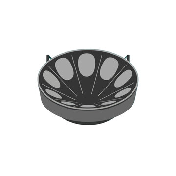 A stylized illustration of a pan flute percussion instrument, featuring a gray metallic rim and dark interior.