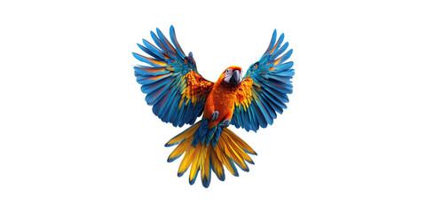 Obraz premium Vibrant Macaw Parrot In Flight. Exotic Wildlife And Colorful Plumage Isolated On Transparent Background