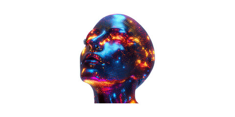 Futuristic Digital Human Head With Neon Lights. Symbolizes Artificial Intelligence And Technology Innovation Isolated On Transparent Background