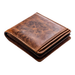 Classic brown leather bi fold wallet with a worn vintage texture presented elegantly isolated on transparent background