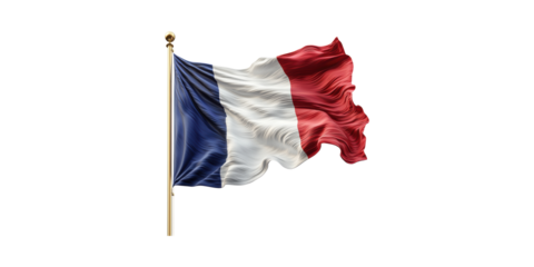 French National Flag Waving Flagpole. Symbol Of France'S National Identity And Pride Isolated On Transparent Background