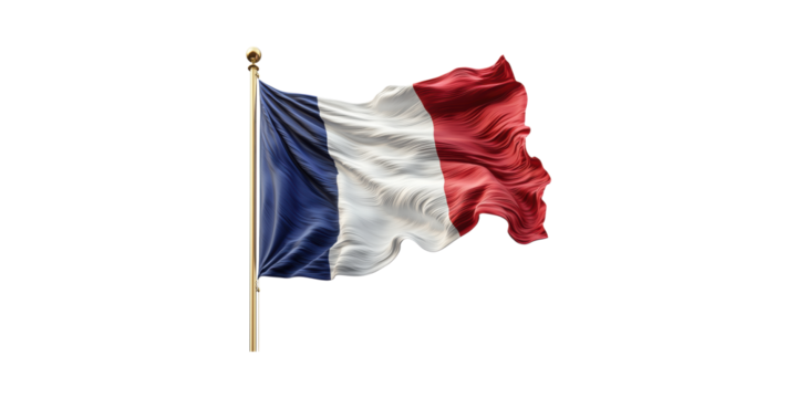 French National Flag Waving Flagpole. Symbol Of France'S National Identity And Pride Isolated On Transparent Background