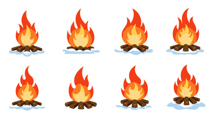 Collection of Campfire Illustrations with Wood and Snow.