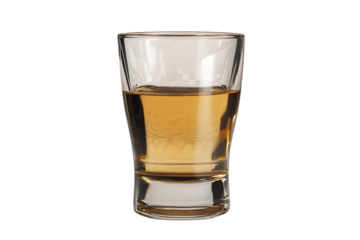 Golden tequila shot displayed on a transparent background highlighting its rich color and clarity, perfect for a festive occasion or celebration
