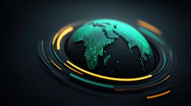 Digital Globe with Neon Data Circles in Futuristic Style for Technology and Global Connectivity - Powered by Adobe