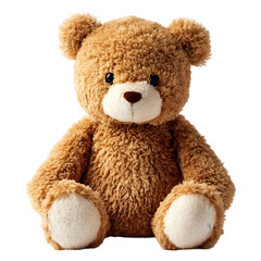 Obraz premium Adorable fluffy brown teddy bear with button eyes and a stitched nose sitting peacefully isolated on transparent background