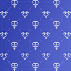 Seamless pattern on a blue background with diamond icons. Line design for posters, social media, and banner templates.