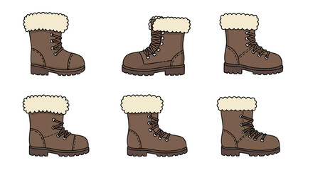 collection of winter boots with fur trim.